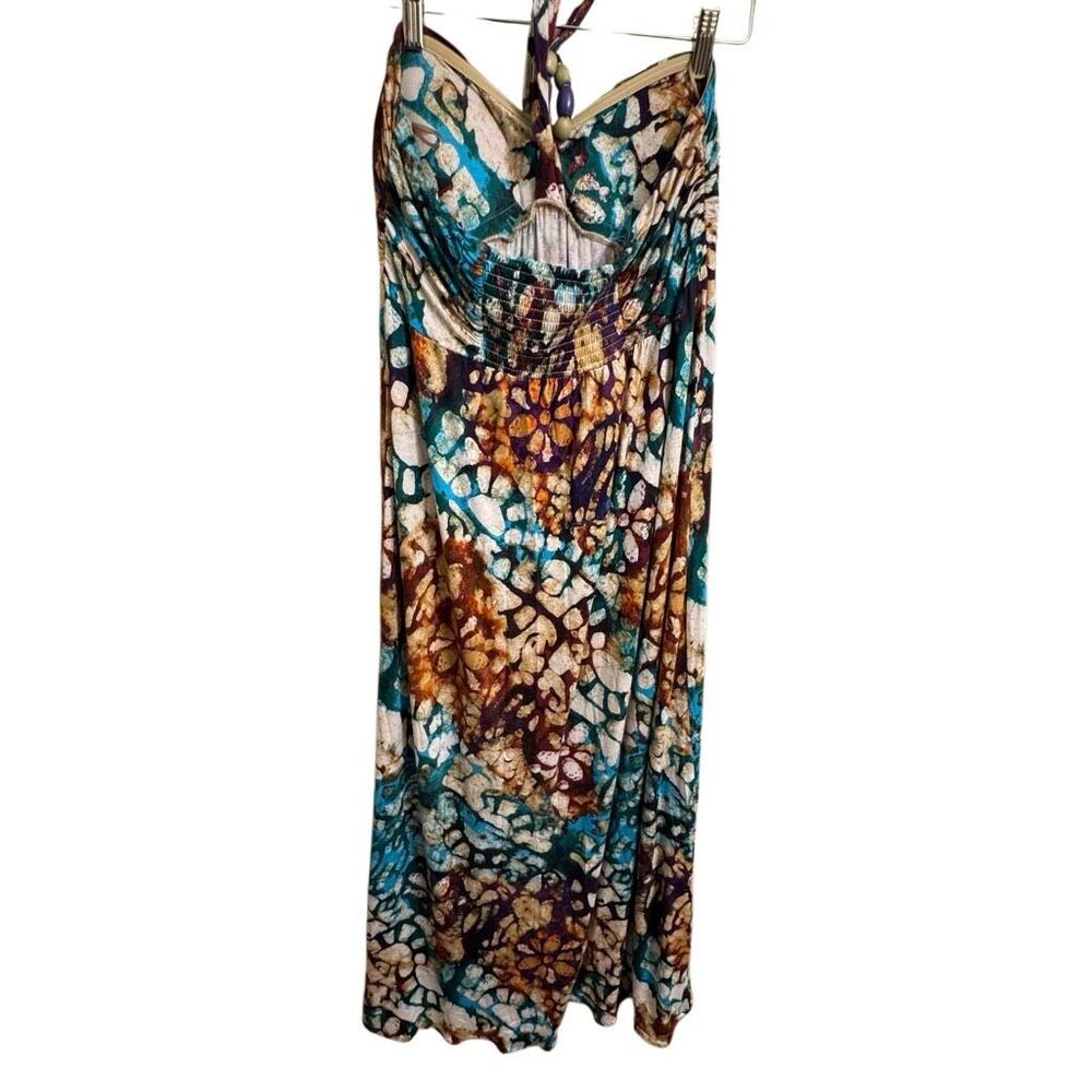 American Rag Boho Colorful Batik-Print Beaded Halter Maxi Dress Large - Picture 2 of 6